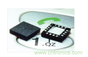  MEMS加速度計，封裝尺寸為4mm &times; 4mm &times; 1.45mm。
