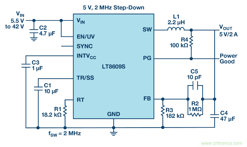 具 2.5 &mu;A 靜態(tài)電流和超低 EMI 輻射的 42 V、2 A/3 A 峰值同步降壓型穩(wěn)壓器